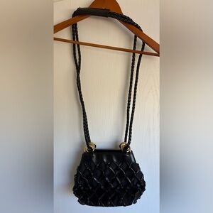 VINTAGE 80s TIANNI SMALL BLACK VEGAN LEATHER BRAIDED WOMEN’S SHOULDER BAG